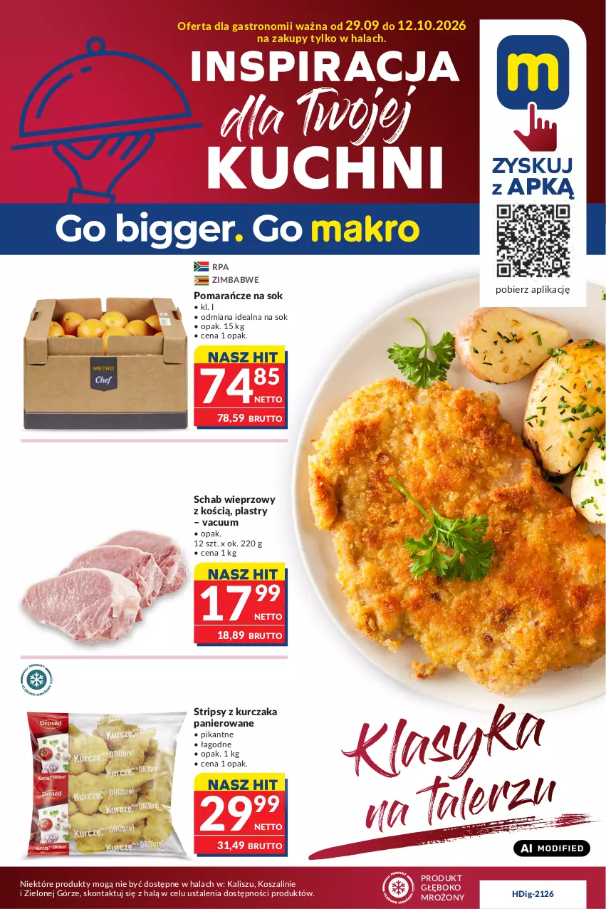 Gazetka promocyjna Makro - Oferta dla Gastronomii - ważna 29.09 do 12.10.2026 - strona 1 - produkty: Kosz, Kurczak, O nas, Pomarańcze, Schab wieprzowy, Sok, Szal