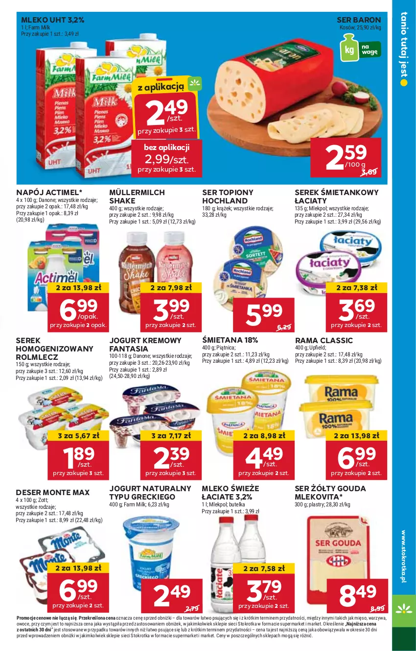 Gazetka promocyjna Stokrotka - Market - ważna 08.08 do 12.08.2024 - strona 11 - produkty: Actimel, Deser, Fa, Fanta, Gouda, Hochland, HP, Jogurt, Jogurt naturalny, Mleko, Mlekovita, Monte, Müller, Müllermilch, Napój, Rama, Rolmlecz, Ser, Ser topiony, Serek, Serek homogenizowany, Top