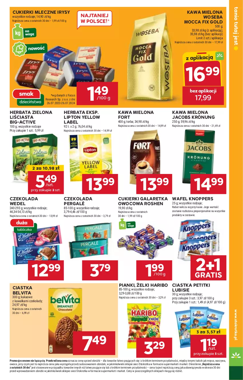 Gazetka promocyjna Stokrotka - Market - ważna 08.08 do 12.08.2024 - strona 13 - produkty: BelVita, Ciastka, Cukier, Cukierki, Czekolada, Gala, Galaretka, Gra, Haribo, Herbata, HP, Jacobs, Jacobs Krönung, Kawa, Kawa mielona, Knoppers, Lipton, Lubisie, Mocca Fix Gold, Woseba