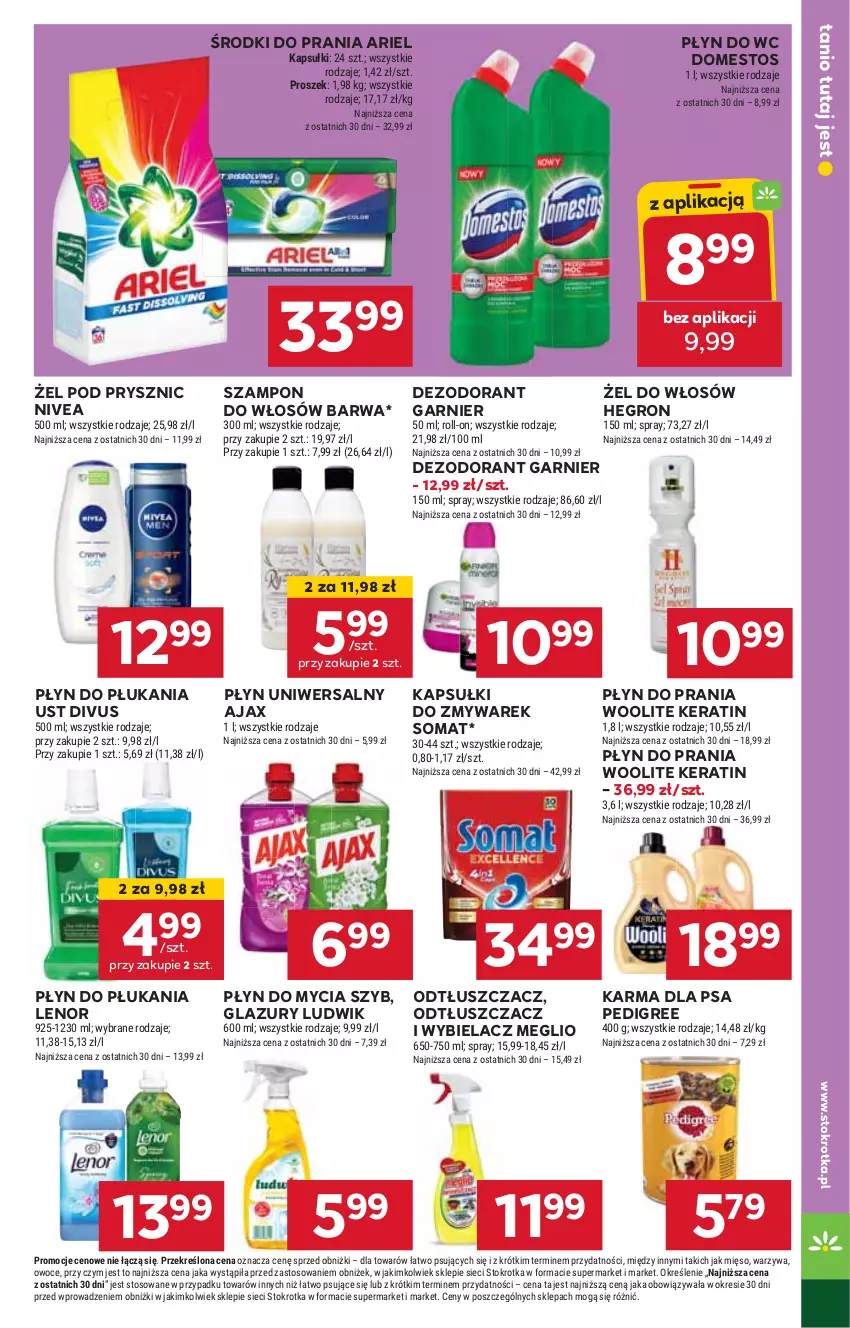 Gazetka promocyjna Stokrotka - Market - ważna 08.08 do 12.08.2024 - strona 17 - produkty: Ajax, Ariel, Dezodorant, Domestos, Garnier, Hegron, HP, Lazur, Lenor, Ludwik, Nivea, Odtłuszczacz, Pedigree, Płyn do mycia, Płyn do płukania, Płyn do prania, Płyn do wc, Somat, Szampon, Woolite