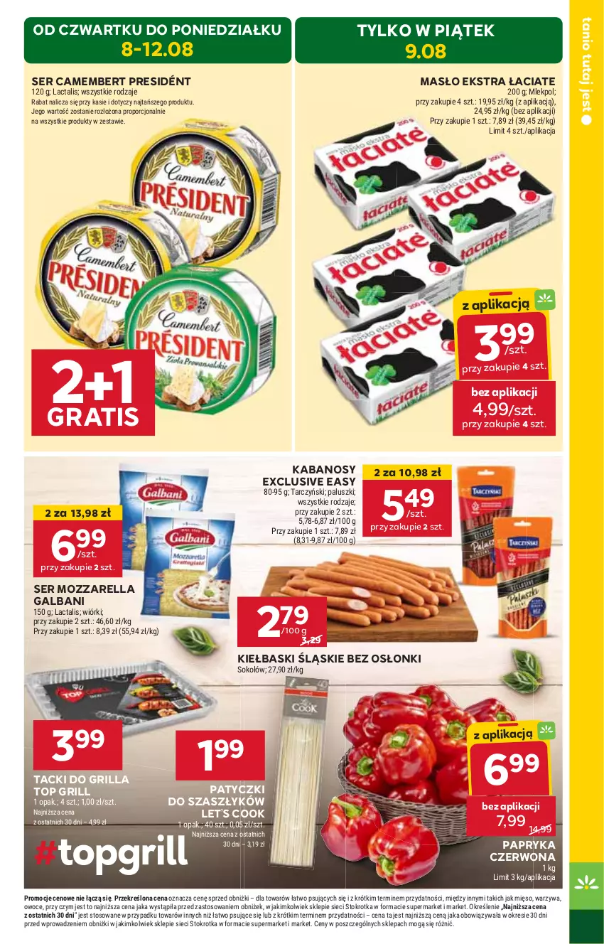 Gazetka promocyjna Stokrotka - Market - ważna 08.08 do 12.08.2024 - strona 7 - produkty: Camembert, Galbani, Gra, Grill, HP, Kabanos, Kiełbaski śląskie, Masło, Mozzarella, Papryka, Papryka czerwona, Ser, Sos, Top