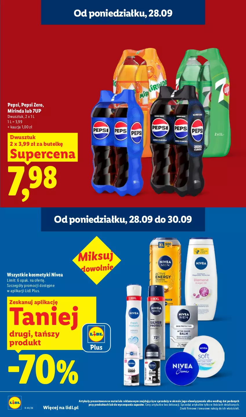 Gazetka promocyjna Lidl - Gazetka ważna od 28.09 do 30.09 - ważna 28.09 do 30.09.2026 - strona 18 - produkty: 7up, Mirinda, Nivea, Pepsi