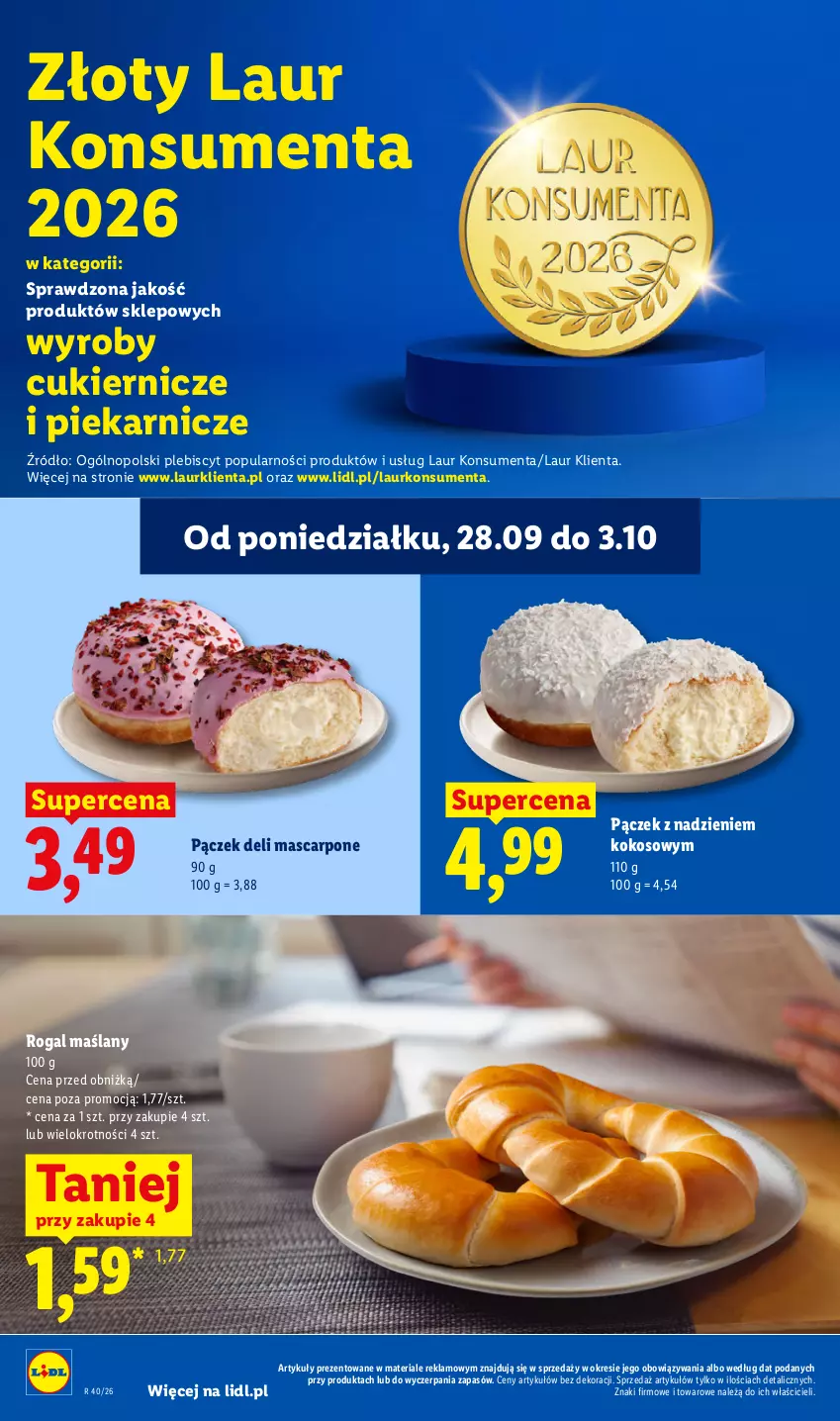 Gazetka promocyjna Lidl - Gazetka ważna od 28.09 do 30.09 - ważna 28.09 do 30.09.2026 - strona 50 - produkty: Cukier, Kokos, Laur, Mascarpone, Pączek, Rogal
