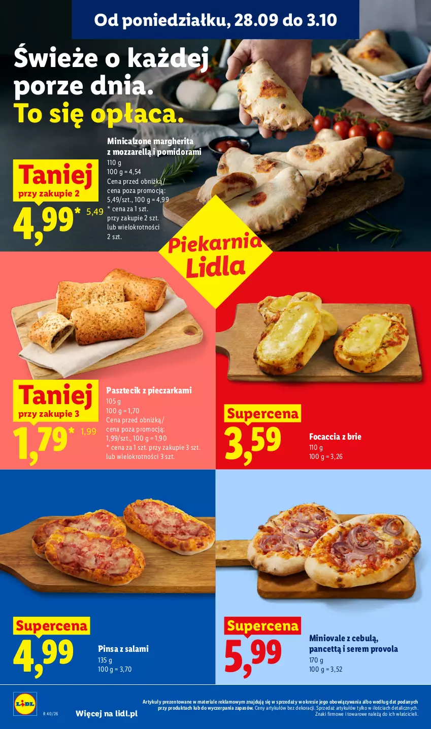 Gazetka promocyjna Lidl - Gazetka ważna od 28.09 do 30.09 - ważna 28.09 do 30.09.2026 - strona 52 - produkty: Brie, Focaccia, Pasztecik z pieczarkami, Piec, Pieczarka, Por, Salami, Ser