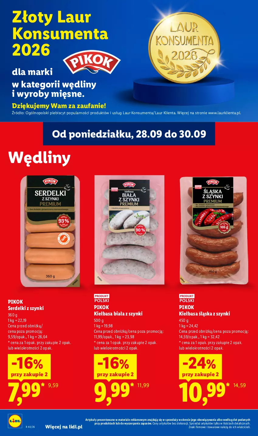 Gazetka promocyjna Lidl - Gazetka ważna od 28.09 do 30.09 - ważna 28.09 do 30.09.2026 - strona 56 - produkty: Fa, Kiełbasa, Kiełbasa biała, Kiełbasa śląska, Laur, PIKOK, Ser, Serdelki