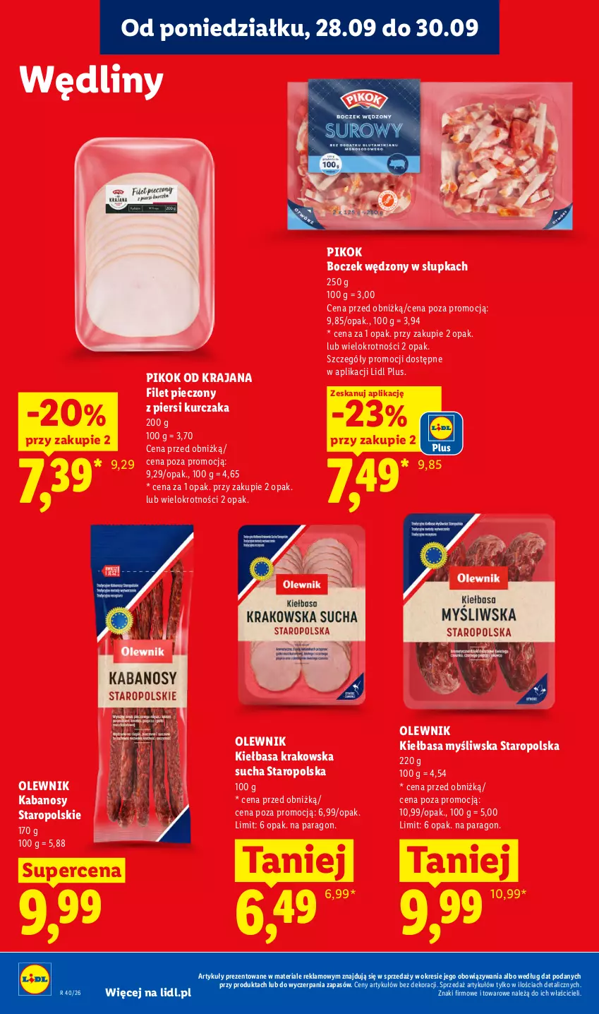 Gazetka promocyjna Lidl - Gazetka ważna od 28.09 do 30.09 - ważna 28.09 do 30.09.2026 - strona 58 - produkty: Boczek, Kabanos, Kiełbasa, Kiełbasa krakowska, Kurczak, Olewnik, Piec, PIKOK