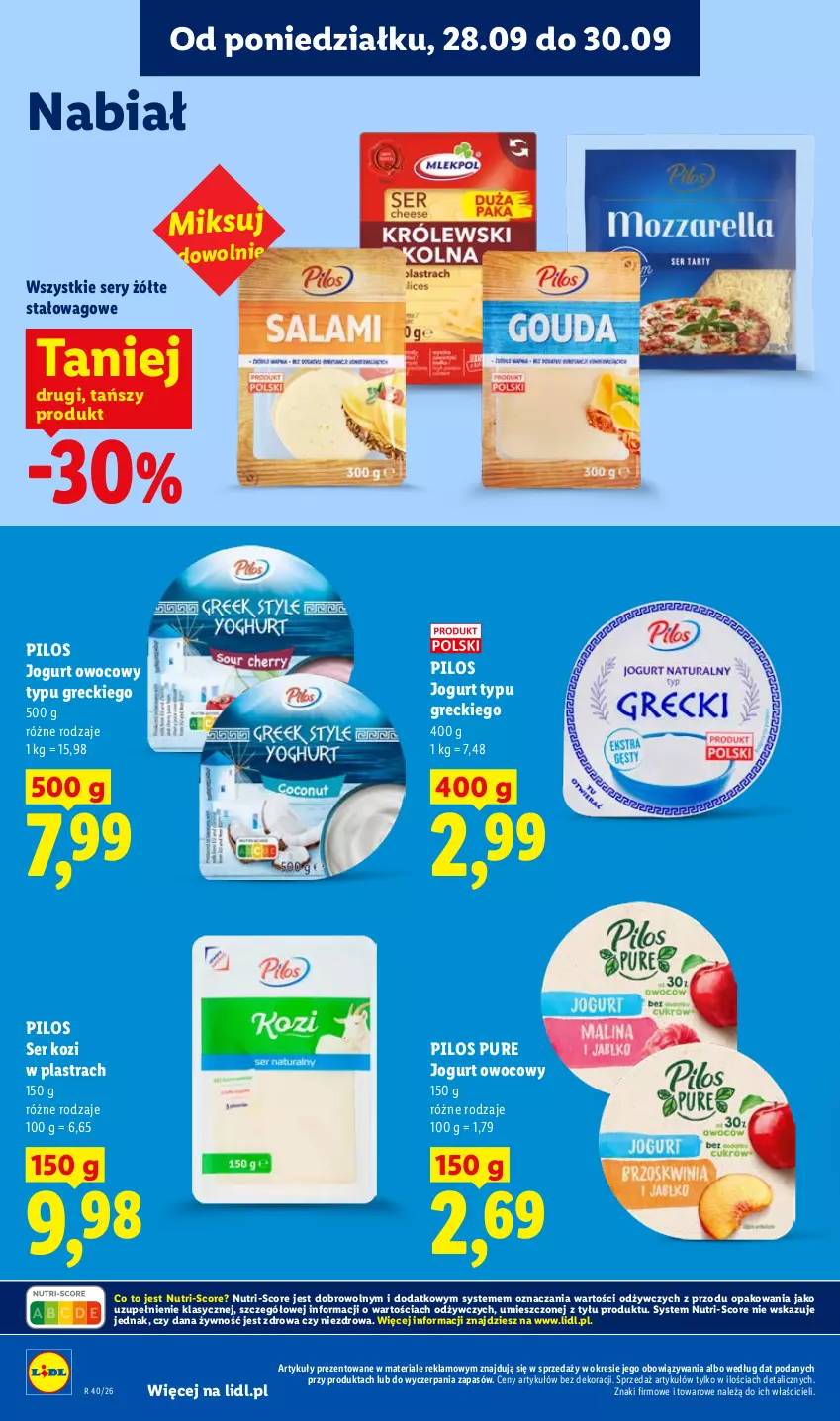 Gazetka promocyjna Lidl - Gazetka ważna od 28.09 do 30.09 - ważna 28.09 do 30.09.2026 - strona 62 - produkty: Jogurt, Jogurt owocowy, Pilos, Pur, Ser, Ser kozi
