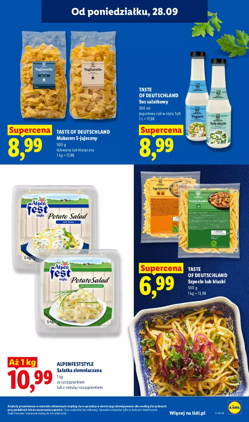 Gazetka promocyjna Lidl - Gazetka ważna od 28.09 do 30.09 - ważna 28.09 do 30.09.2026 - strona 65 - produkty: Fa, Jogurt, Makaron, Sałat, Sałatka, Sos
