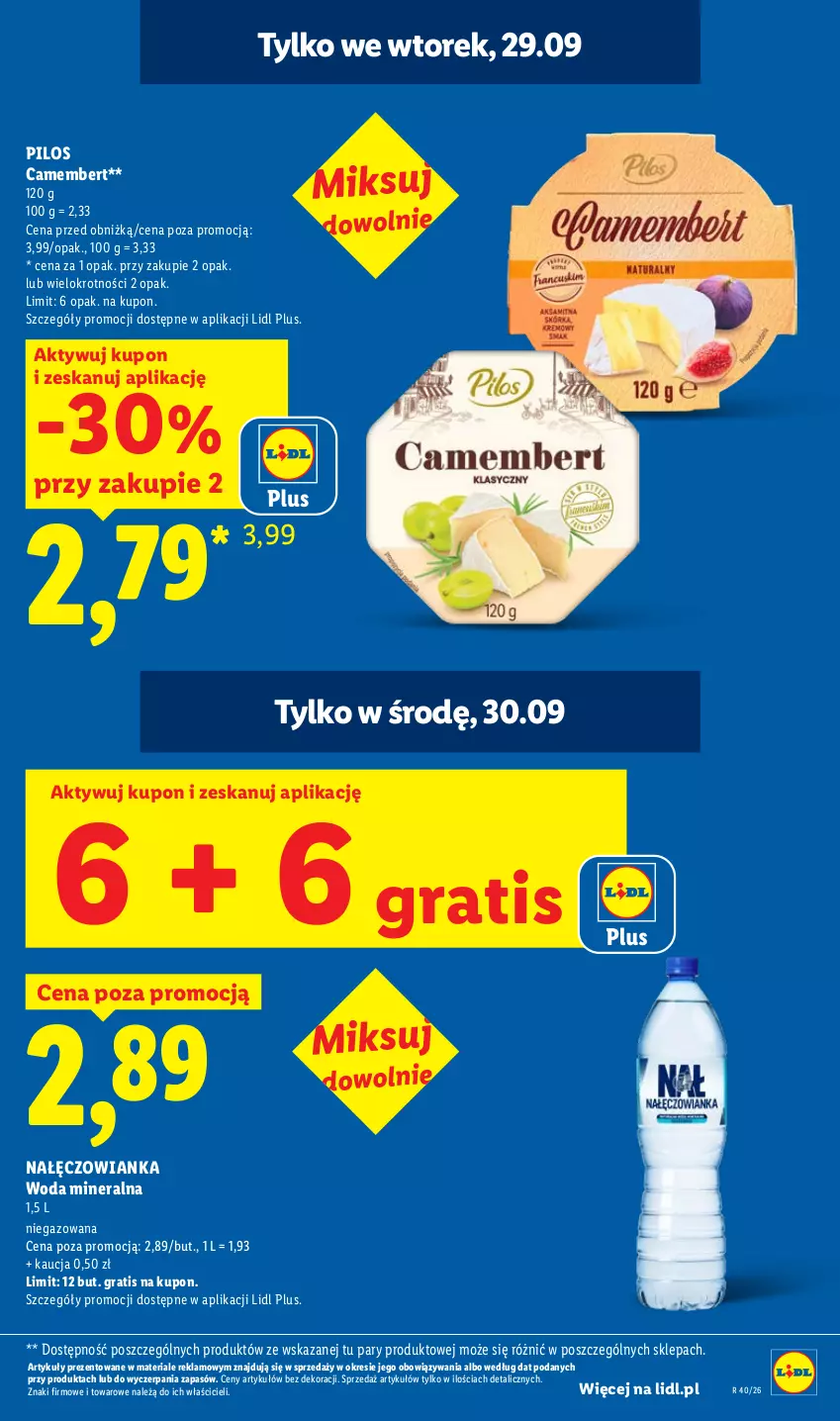 Gazetka promocyjna Lidl - Gazetka ważna od 28.09 do 30.09 - ważna 28.09 do 30.09.2026 - strona 7 - produkty: Camembert, Gra, Nałęczowianka, Pilos, Woda, Woda mineralna