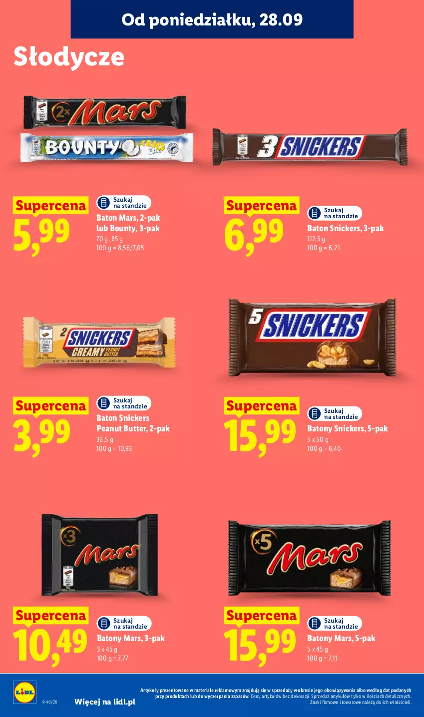 Gazetka promocyjna Lidl - Gazetka ważna od 28.09 do 30.09 - ważna 28.09 do 30.09.2026 - strona 70 - produkty: Baton, Bounty, Mars, Snickers