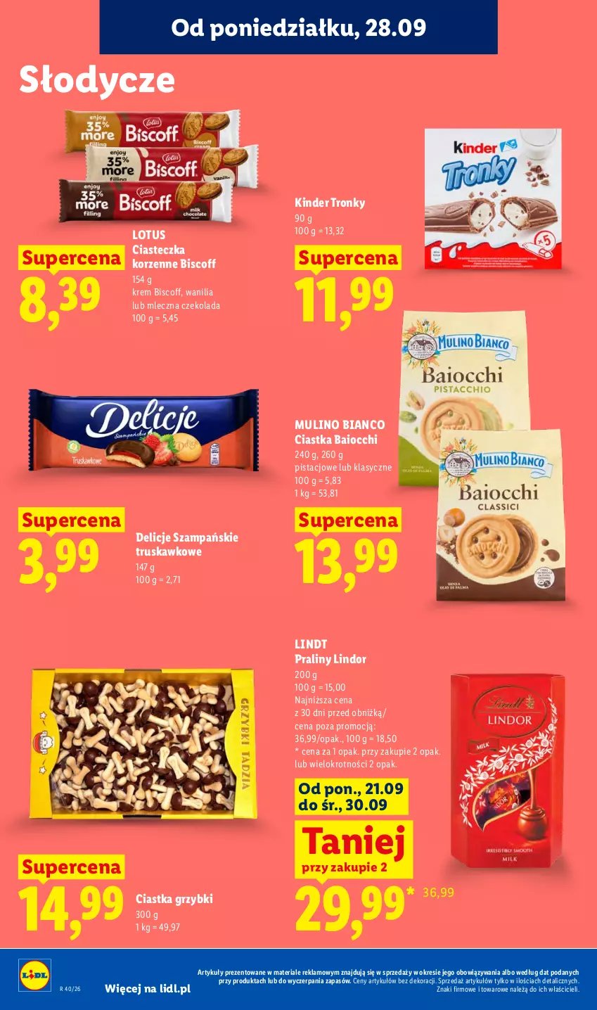 Gazetka promocyjna Lidl - Gazetka ważna od 28.09 do 30.09 - ważna 28.09 do 30.09.2026 - strona 72 - produkty: Ciastka, Czekolada, Delicje, Kinder, Lindor, Lindt, Praliny