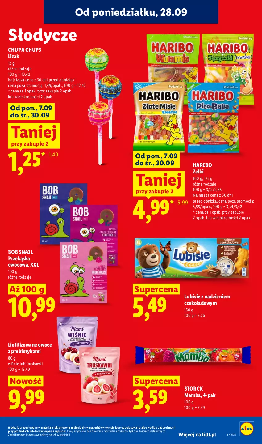 Gazetka promocyjna Lidl - Gazetka ważna od 28.09 do 30.09 - ważna 28.09 do 30.09.2026 - strona 73 - produkty: Chupa Chups, Haribo, Lubisie, Mamba, Owoce, Truskawki