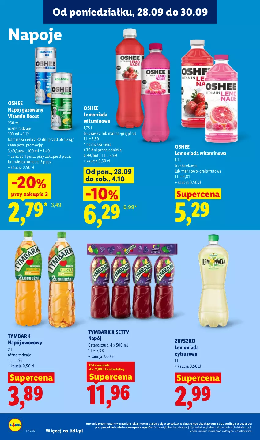 Gazetka promocyjna Lidl - Gazetka ważna od 28.09 do 30.09 - ważna 28.09 do 30.09.2026 - strona 80 - produkty: Grejpfrut, Lemoniada, Napój, Napój gazowany, Napoje, Oshee, Tymbark