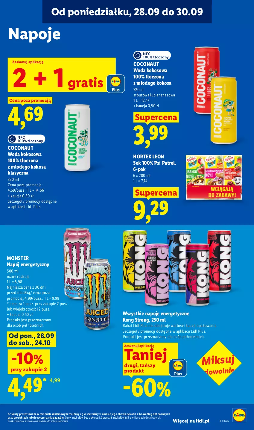 Gazetka promocyjna Lidl - Gazetka ważna od 28.09 do 30.09 - ważna 28.09 do 30.09.2026 - strona 81 - produkty: Ananas, Arbuz, Gra, Hortex, Kokos, Leon, Napój, Napój energetyczny, Napoje, Psi Patrol, Sok, Woda