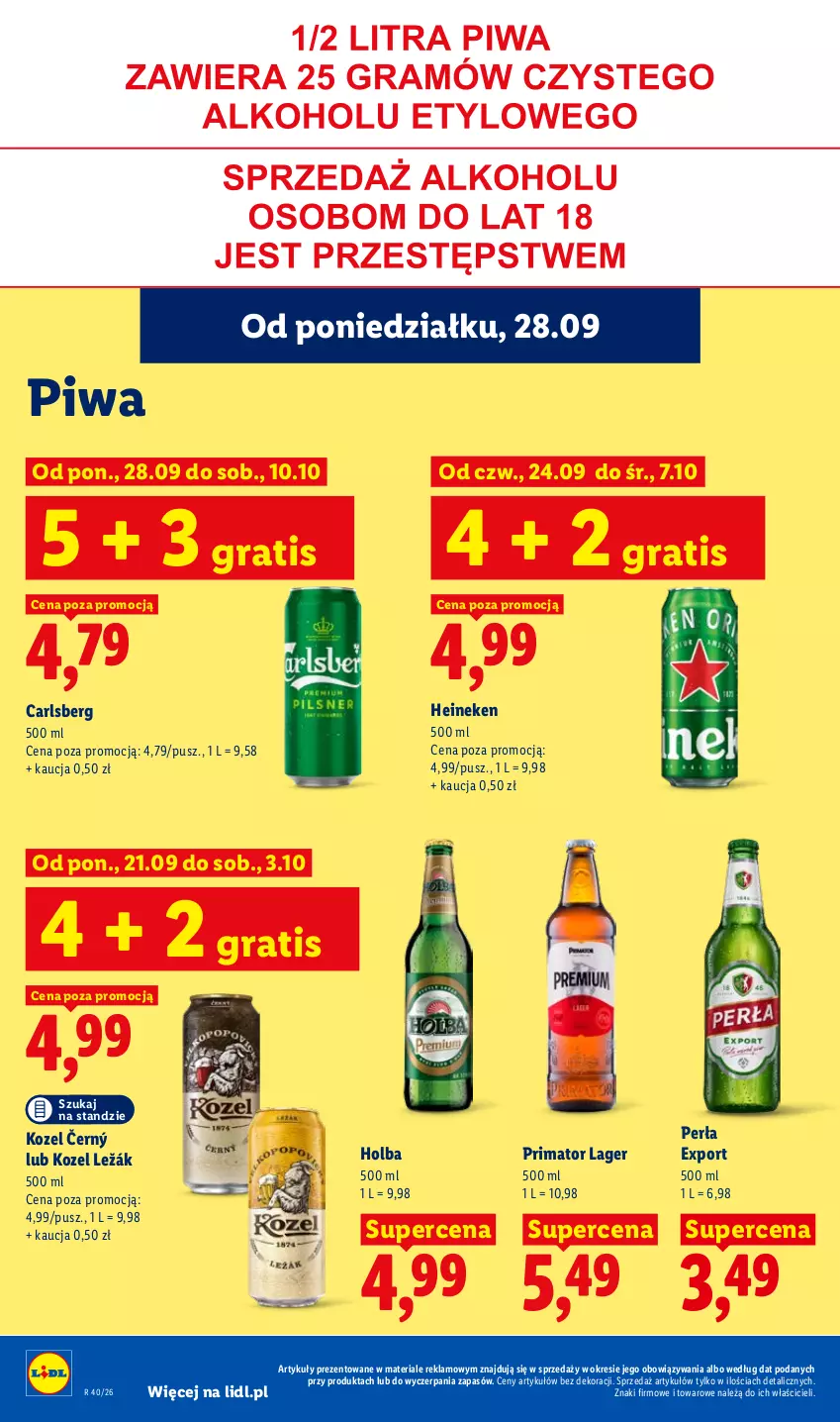 Gazetka promocyjna Lidl - Gazetka ważna od 28.09 do 30.09 - ważna 28.09 do 30.09.2026 - strona 82 - produkty: Carlsberg, Gra, Heineken, Kozel, Perła, Piwa, Por, Prima