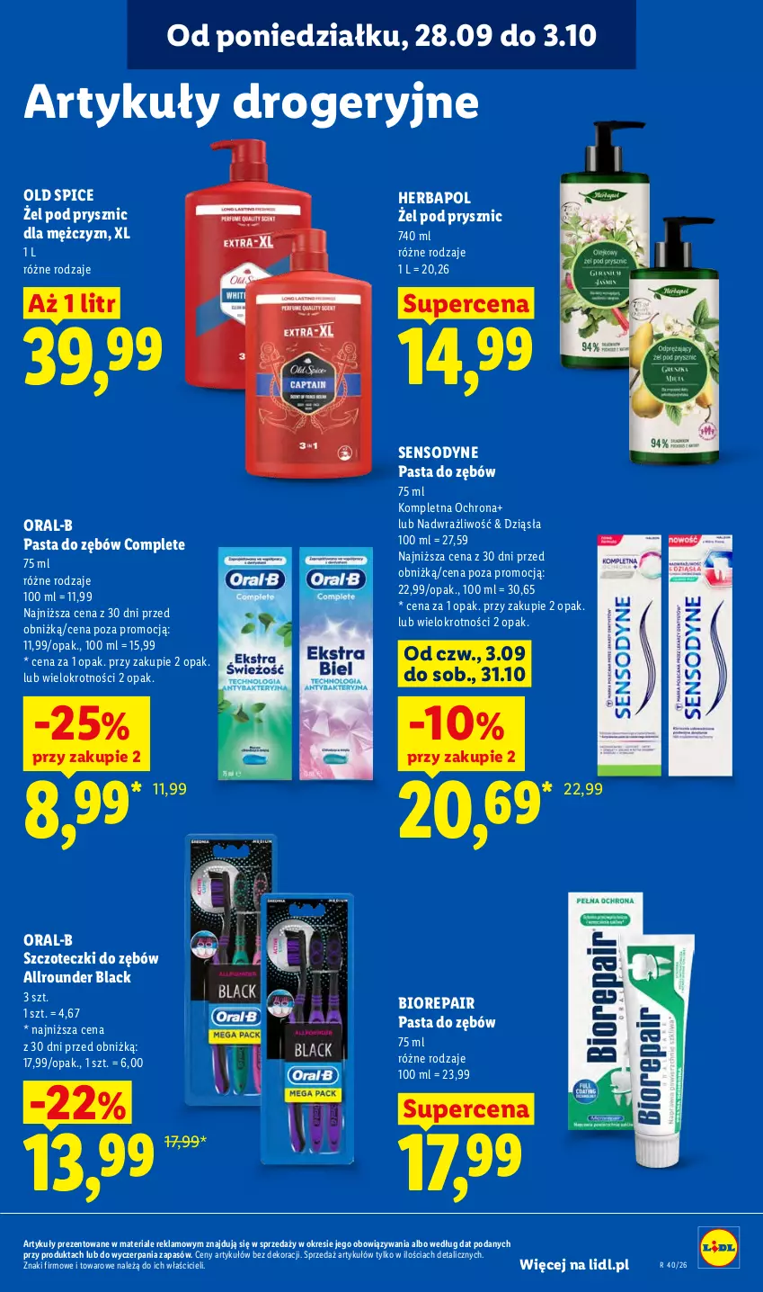 Gazetka promocyjna Lidl - Gazetka ważna od 28.09 do 30.09 - ważna 28.09 do 30.09.2026 - strona 91 - produkty: Biorepair, Herbapol, Lack, Old Spice, Pasta do zębów, Sensodyne