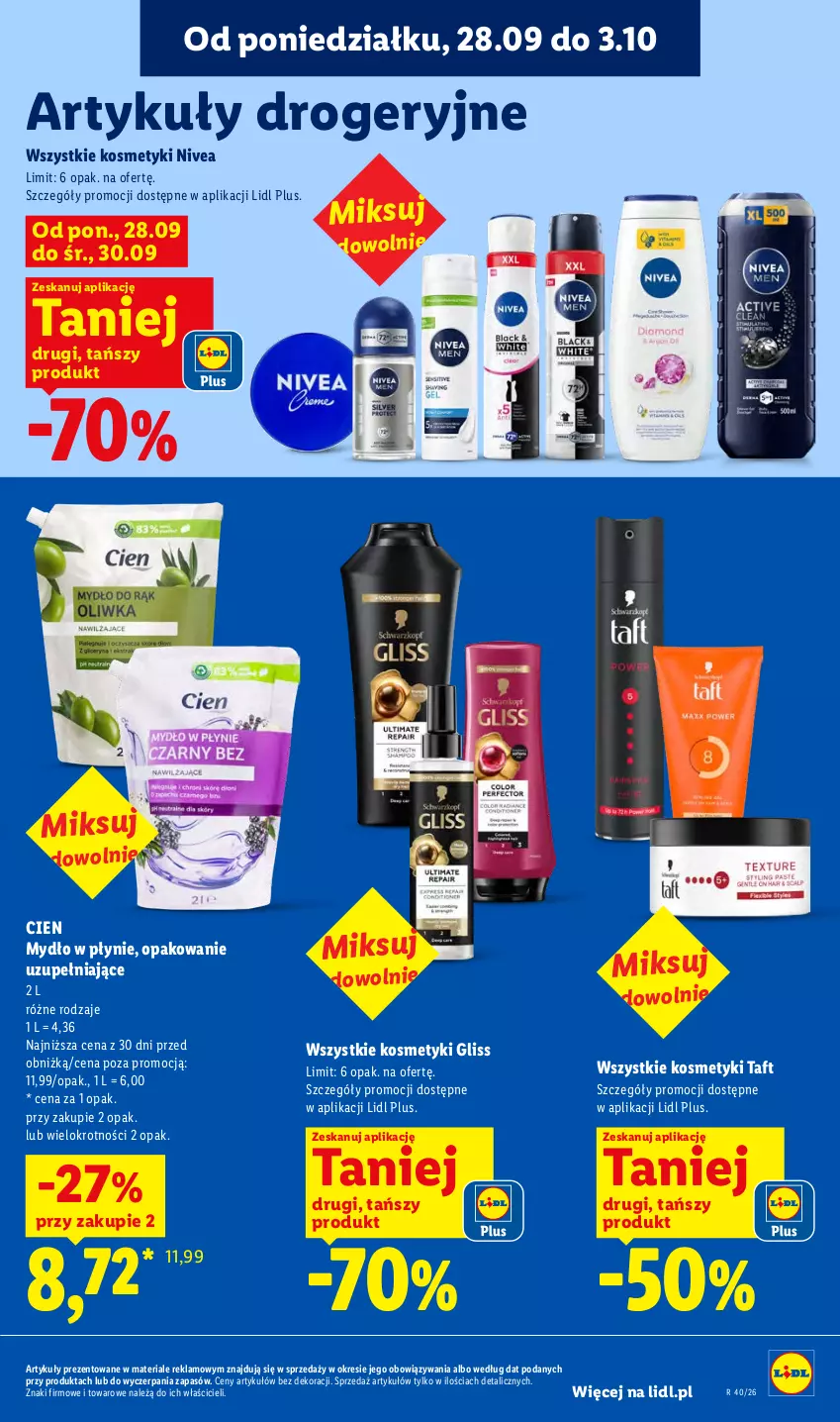 Gazetka promocyjna Lidl - Gazetka ważna od 28.09 do 30.09 - ważna 28.09 do 30.09.2026 - strona 93 - produkty: Mydło, Mydło w płynie, Nivea, Taft