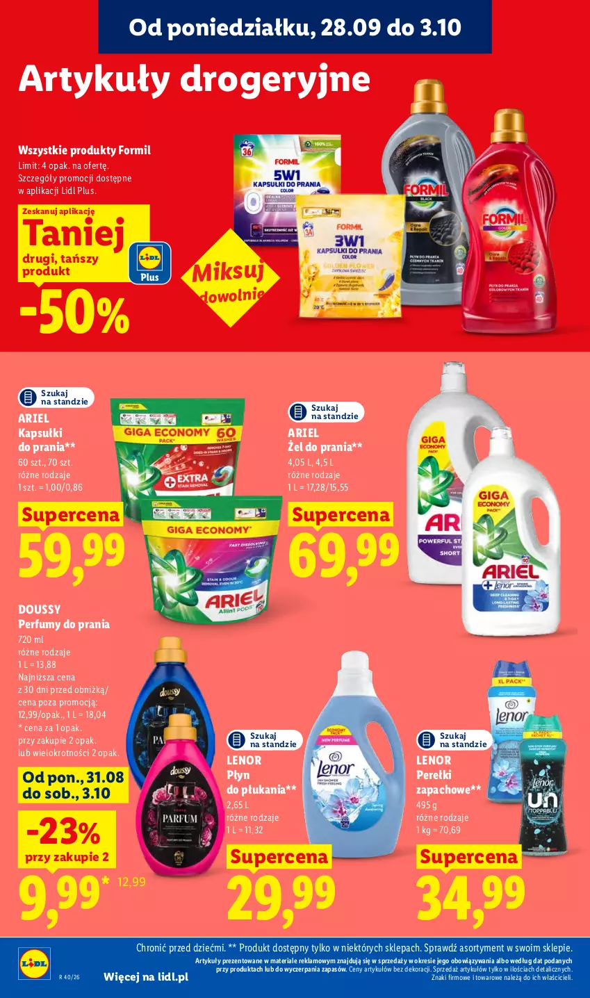 Gazetka promocyjna Lidl - Gazetka ważna od 28.09 do 30.09 - ważna 28.09 do 30.09.2026 - strona 94 - produkty: Ariel, Kapsułki do prania, Lenor, Perełki zapachowe, Perfum, Płyn do płukania