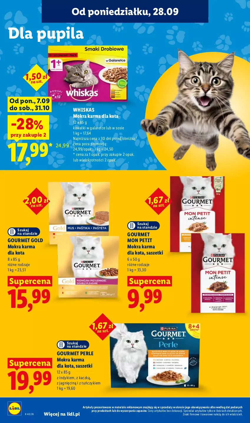 Gazetka promocyjna Lidl - Gazetka ważna od 28.09 do 30.09 - ważna 28.09 do 30.09.2026 - strona 96 - produkty: Gala, Gourmet Gold, Kawa, Mokra karma, Sos, Tuńczyk, Whiskas