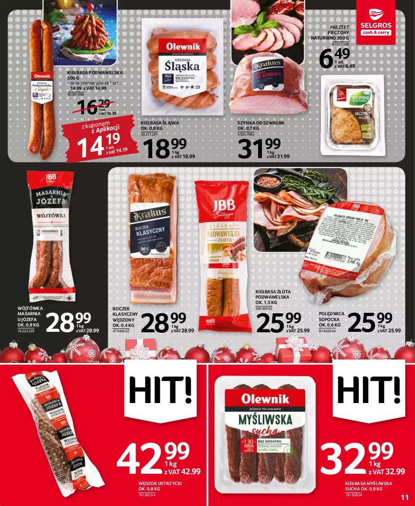 Gazetka promocyjna Selgros - Oferta spożywcza - ważna 01.12 do 14.12.2022 - strona 11 - produkty: Boczek, Fa, Gra, Kiełbasa, Kiełbasa podwawelska, Kiełbasa śląska, Pasztet, Piec, Polędwica, Szynka, Wawel