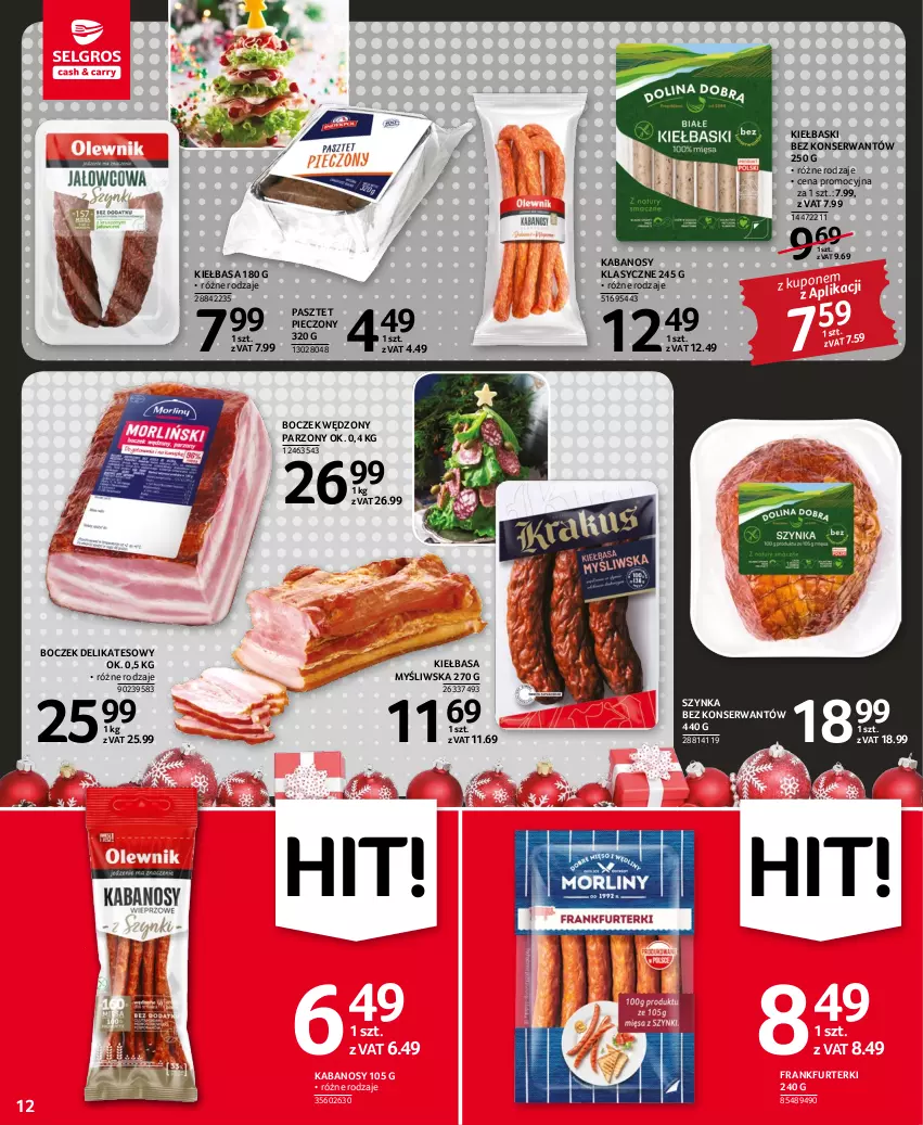 Gazetka promocyjna Selgros - Oferta spożywcza - ważna 01.12 do 14.12.2022 - strona 12 - produkty: Boczek, Frankfurterki, Kabanos, Kiełbasa, Pasztet, Piec, Ser, Szynka