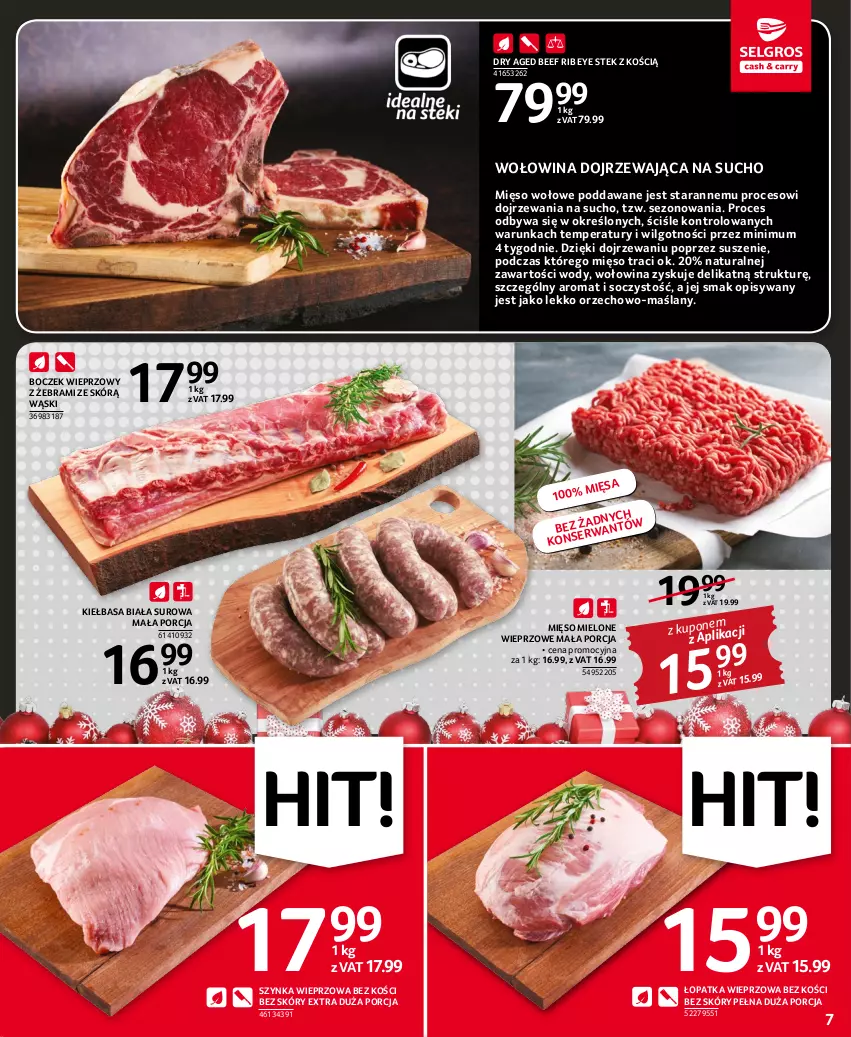 Gazetka promocyjna Selgros - Oferta spożywcza - ważna 01.12 do 14.12.2022 - strona 7 - produkty: Boczek, Boczek wieprzowy, Kiełbasa, Kiełbasa biała, LG, Mięso, Mięso mielone, Mięso wołowe, Por, Stek, Szynka, Szynka wieprzowa, Wołowina