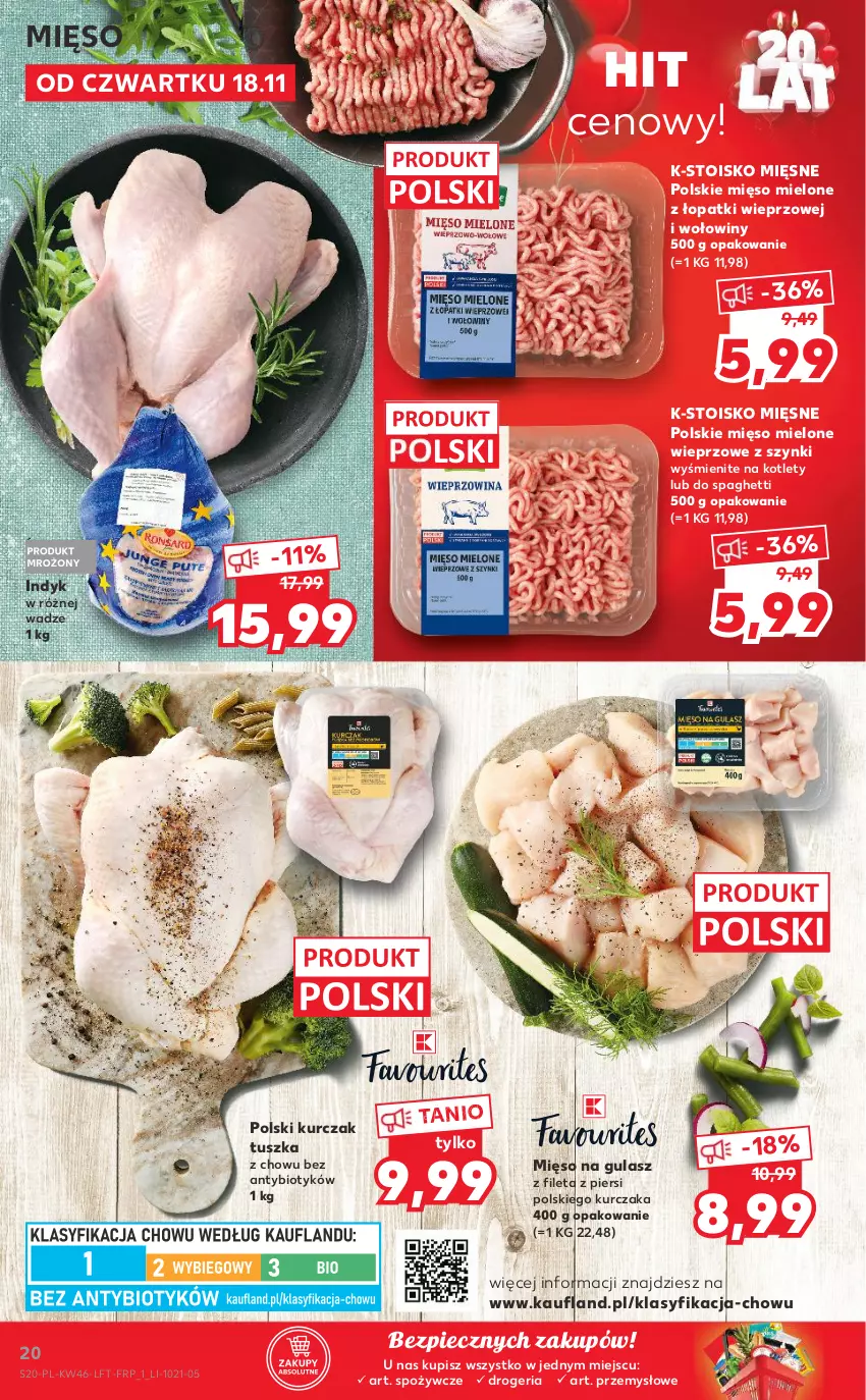 Gazetka promocyjna Kaufland - OFERTA TYGODNIA - ważna 18.11 do 24.11.2021 - strona 20 - produkty: Kotlet, Kurczak, Mięso, Mięso mielone, Mięso mielone z łopatki wieprzowej, Mięso na gulasz, Piec, Spaghetti, Tusz