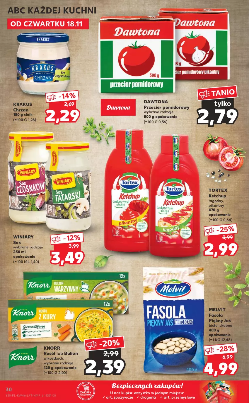 Gazetka promocyjna Kaufland - OFERTA TYGODNIA - ważna 18.11 do 24.11.2021 - strona 30 - produkty: Bulion, Chrzan, Dawtona, Fa, Fasola, Ketchup, Knorr, Krakus, Lion, Melvit, Piec, Rosół, Sos, Winiary