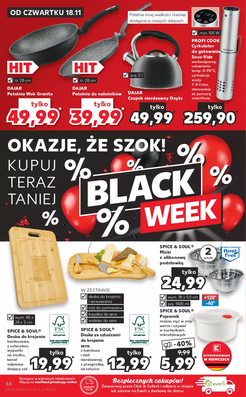 Gazetka promocyjna Kaufland - OFERTA TYGODNIA - ważna 18.11 do 24.11.2021 - strona 44 - produkty: Czajnik, Deska do krojenia, Fa, Gra, Parmezan, Patelnia, Piec, Pojemnik, Por, Ser, Smartfon, Sok, Tera, Widelec