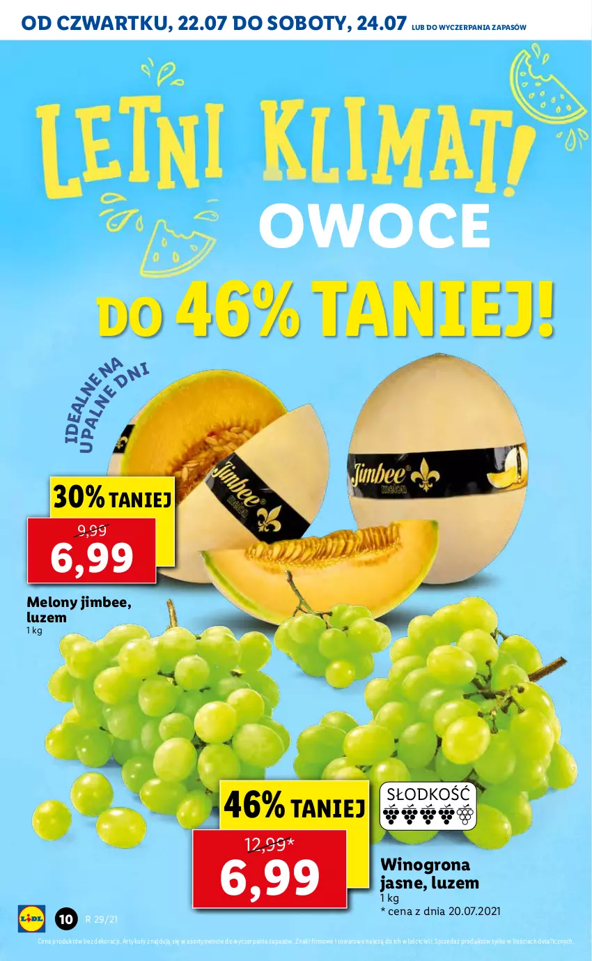 Gazetka promocyjna Lidl - GAZETKA - ważna 22.07 do 24.07.2021 - strona 10 - produkty: Melon, Owoce, Wino, Winogrona