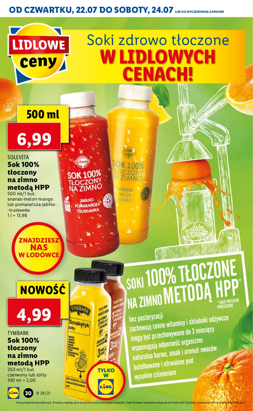 Gazetka promocyjna Lidl - GAZETKA - ważna 22.07 do 24.07.2021 - strona 30 - produkty: Ananas, HP, Mango, Melon, Sok, Tymbark