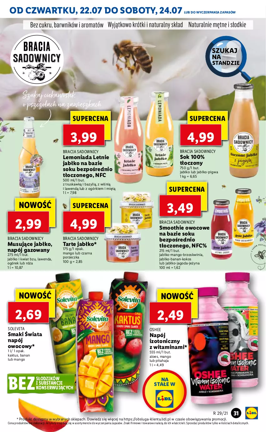 Gazetka promocyjna Lidl - GAZETKA - ważna 22.07 do 24.07.2021 - strona 31 - produkty: Bazyl, Kaktus, Kokos, Lemoniada, Mango, Mus, Napój, Napój gazowany, Napój izotoniczny, Ogórek, Oshee, Por, Róża, Ser, Smoothie, Sok