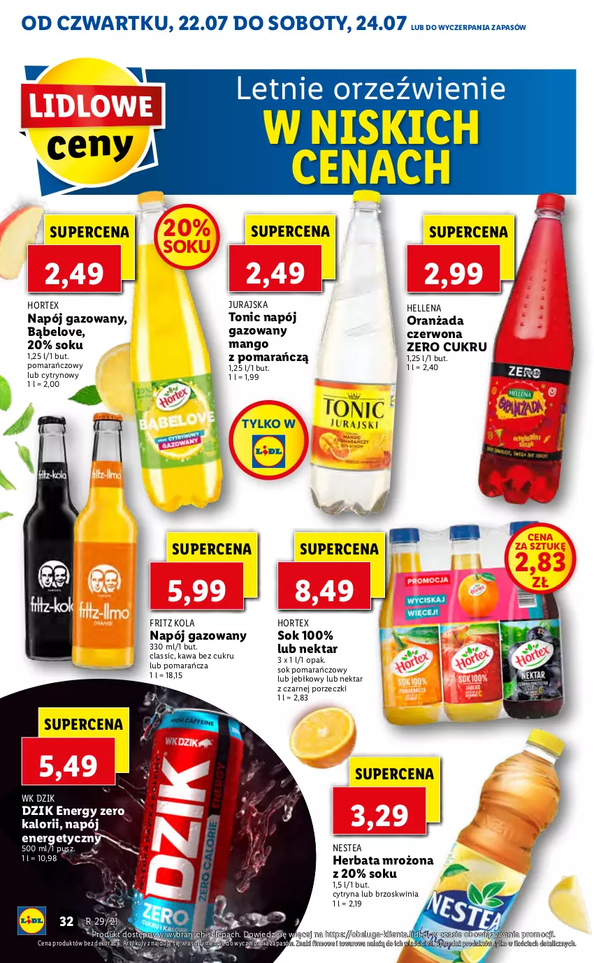 Gazetka promocyjna Lidl - GAZETKA - ważna 22.07 do 24.07.2021 - strona 32 - produkty: Hellena, Herbata, Hortex, Kawa, Mango, Napój, Napój energetyczny, Napój gazowany, Nektar, Nestea, Oranżada, Por, Sok, Sok pomarańczowy