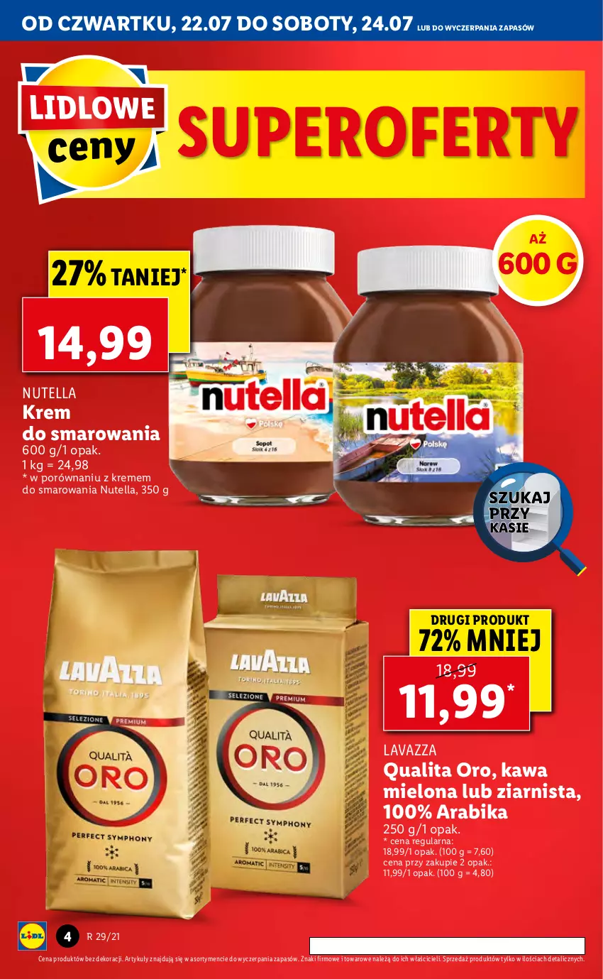 Gazetka promocyjna Lidl - GAZETKA - ważna 22.07 do 24.07.2021 - strona 4 - produkty: Kawa, Kawa mielona, Lavazza, Nutella, Por