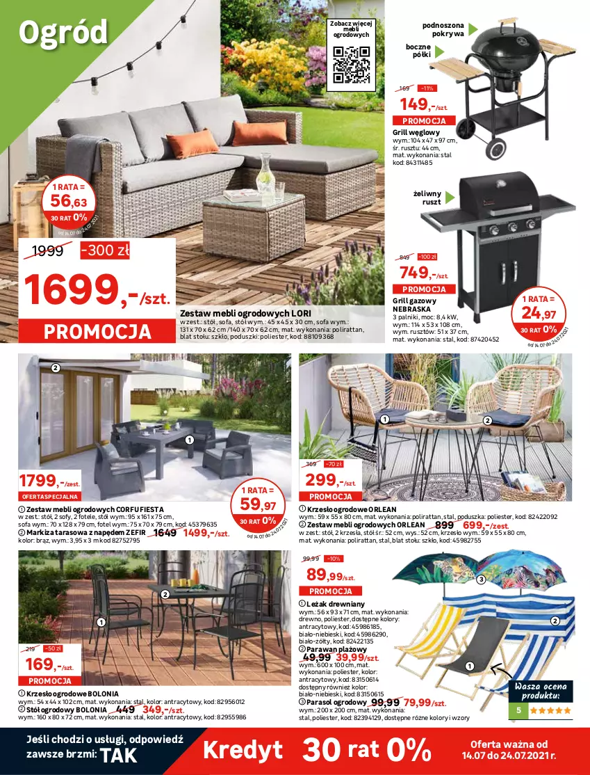 Gazetka promocyjna Leroy Merlin - Nowa Podłoga - ważna 14.07 do 03.08.2021 - strona 18 - produkty: Fa, Fotel, Gin, Grill, Grill gazowy, Gry, Kosz, Krzesło, Krzesło ogrodowe, Lampa, Lampa wisząca, Markiza, Ogród, Parasol, Parawan plażowy, Poduszka, Pokrywa, Ser, Słupek, Sofa, Stół