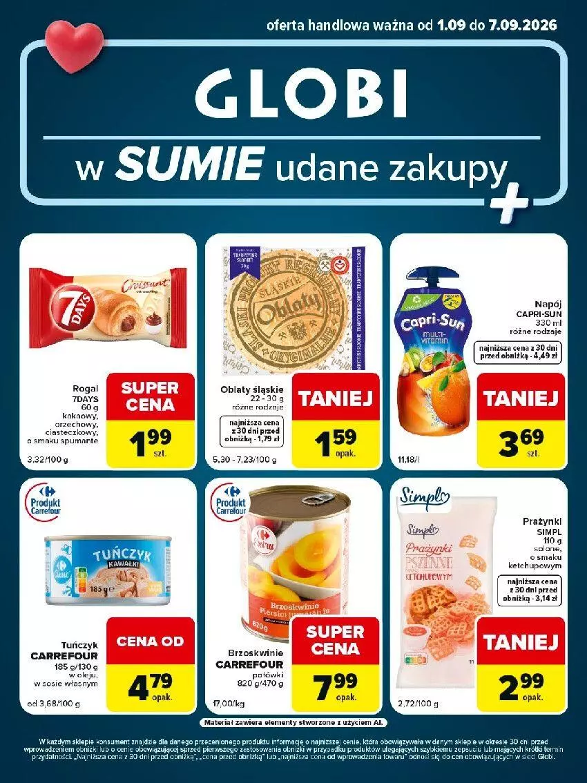 Gazetka promocyjna Carrefour - Gazetka Globi w SUMIE udane zakupy - ważna 01.09 do 07.09.2026 - strona 2 - produkty: Brzoskwinie, Ketchup, Olej, Tuńczyk