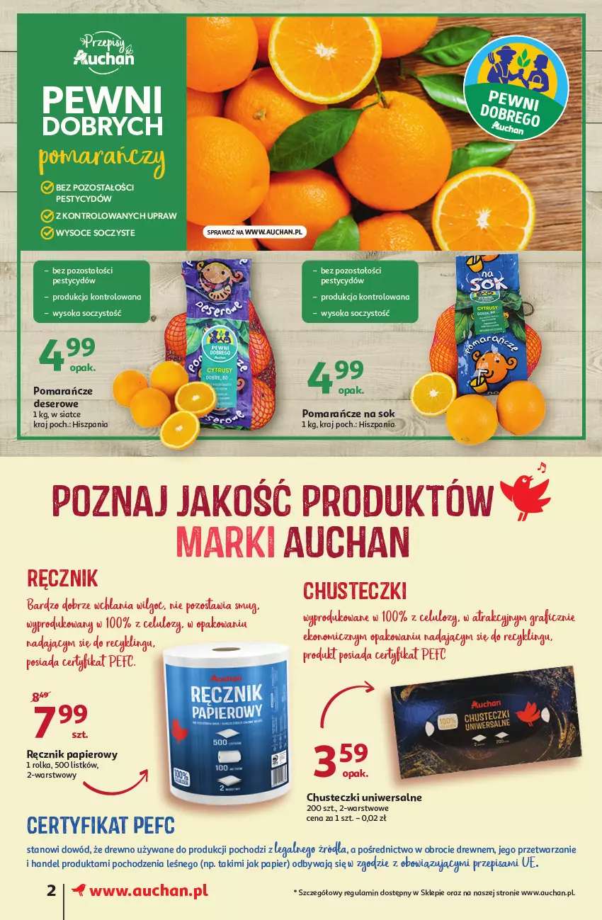 Gazetka promocyjna Auchan - przeNISKIE CENY z Maxi pakami Supermarkety - ważna 20.01 do 26.01.2022 - strona 2 - produkty: Chusteczki, Deser, Fa, Papier, Pomarańcze, Ręcznik, Ser, Sok