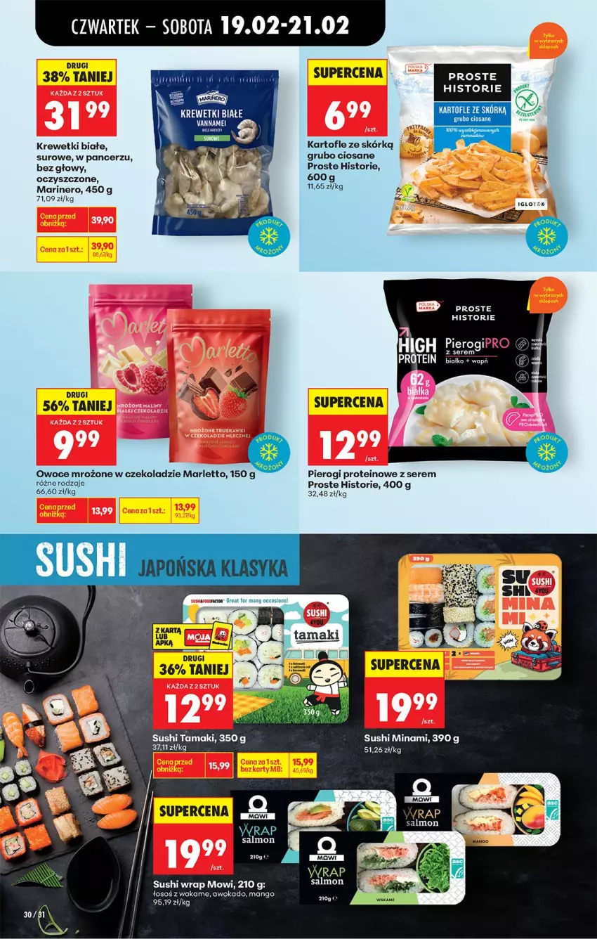 Gazetka promocyjna Biedronka - Od Czwartku - ważna 19.02 do 25.02.2026 - strona 36 - produkty: Krewetki, Mango, Owoce, Pierogi, Ser, Sushi, Tran