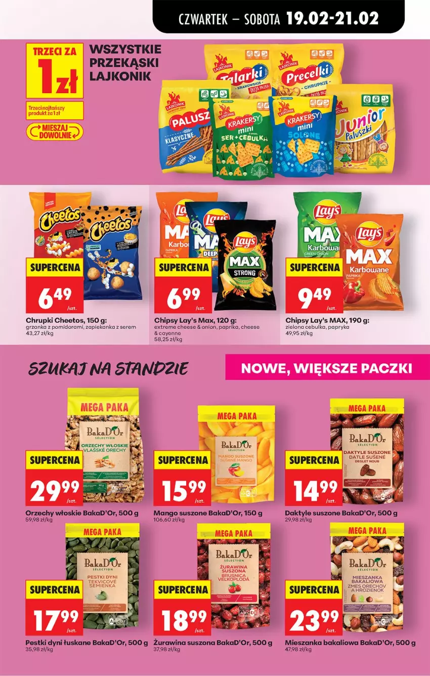 Gazetka promocyjna Biedronka - Od Czwartku - ważna 19.02 do 25.02.2026 - strona 53 - produkty: Cheetos, Chipsy, Chrupki, Daktyle, Lajkonik, Mango, Mango suszone, Mieszanka bakaliowa, Orzechy włoskie, Papryka, Pestki dyni, Ser, Zapiekanka