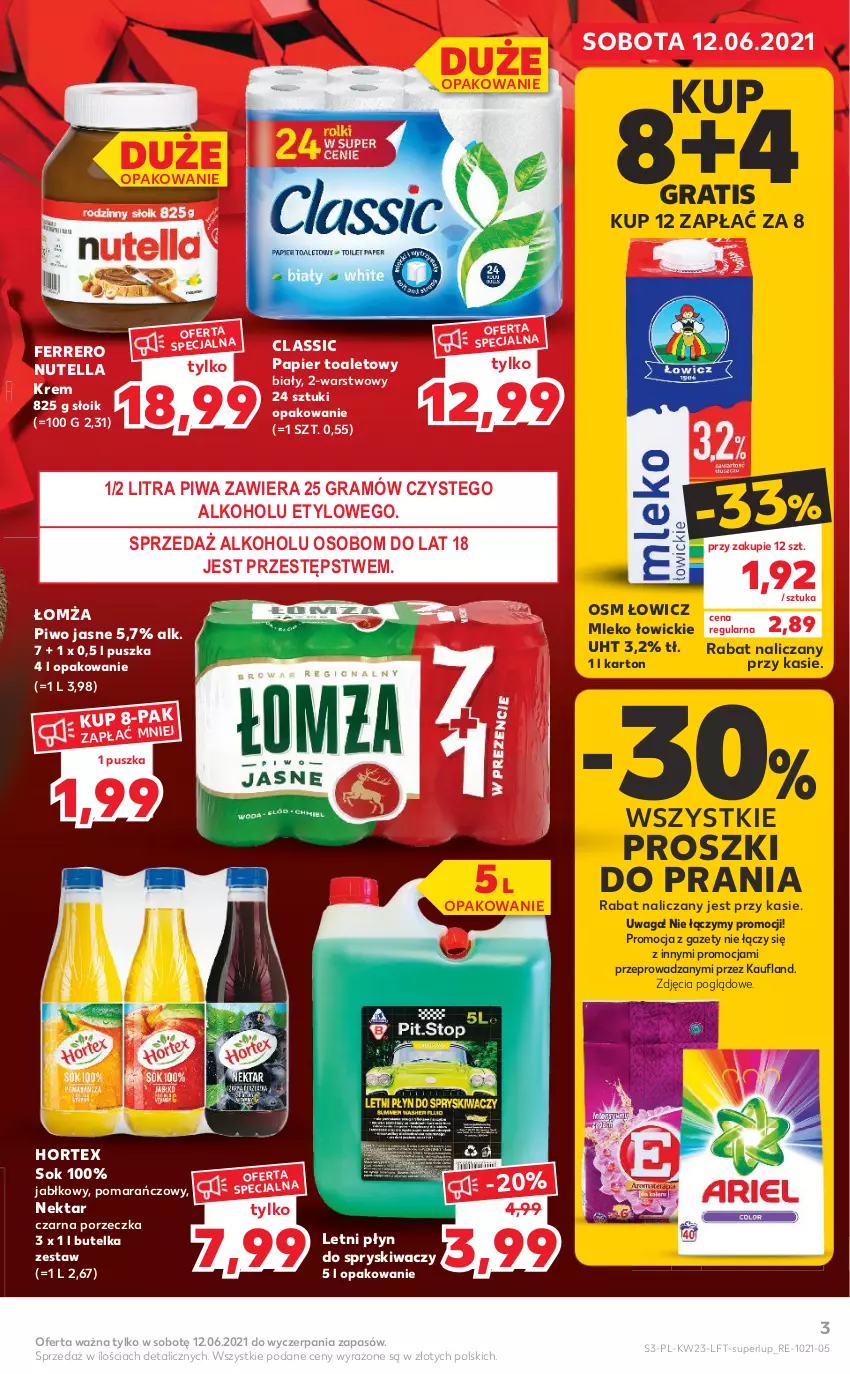 Gazetka promocyjna Kaufland - OFERTA TYGODNIA - ważna 10.06 do 16.06.2021 - strona 3 - produkty: Ferrero, Gra, Hortex, Mleko, Nektar, Nutella, Papier, Papier toaletowy, Piwa, Piwo, Piwo jasne, Płyn do spryskiwaczy, Por, Sok, Waga