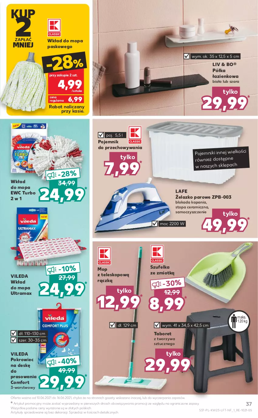 Gazetka promocyjna Kaufland - OFERTA TYGODNIA - ważna 10.06 do 16.06.2021 - strona 37 - produkty: Gra, Mop, Pojemnik, Pojemnik do przechowywania, Pokrowiec, Pokrowiec na deskę, Półka, Półka łazienkowa, Rama, Szufelka, Taboret, Teleskop, Top, Vileda, Wkład do mopa