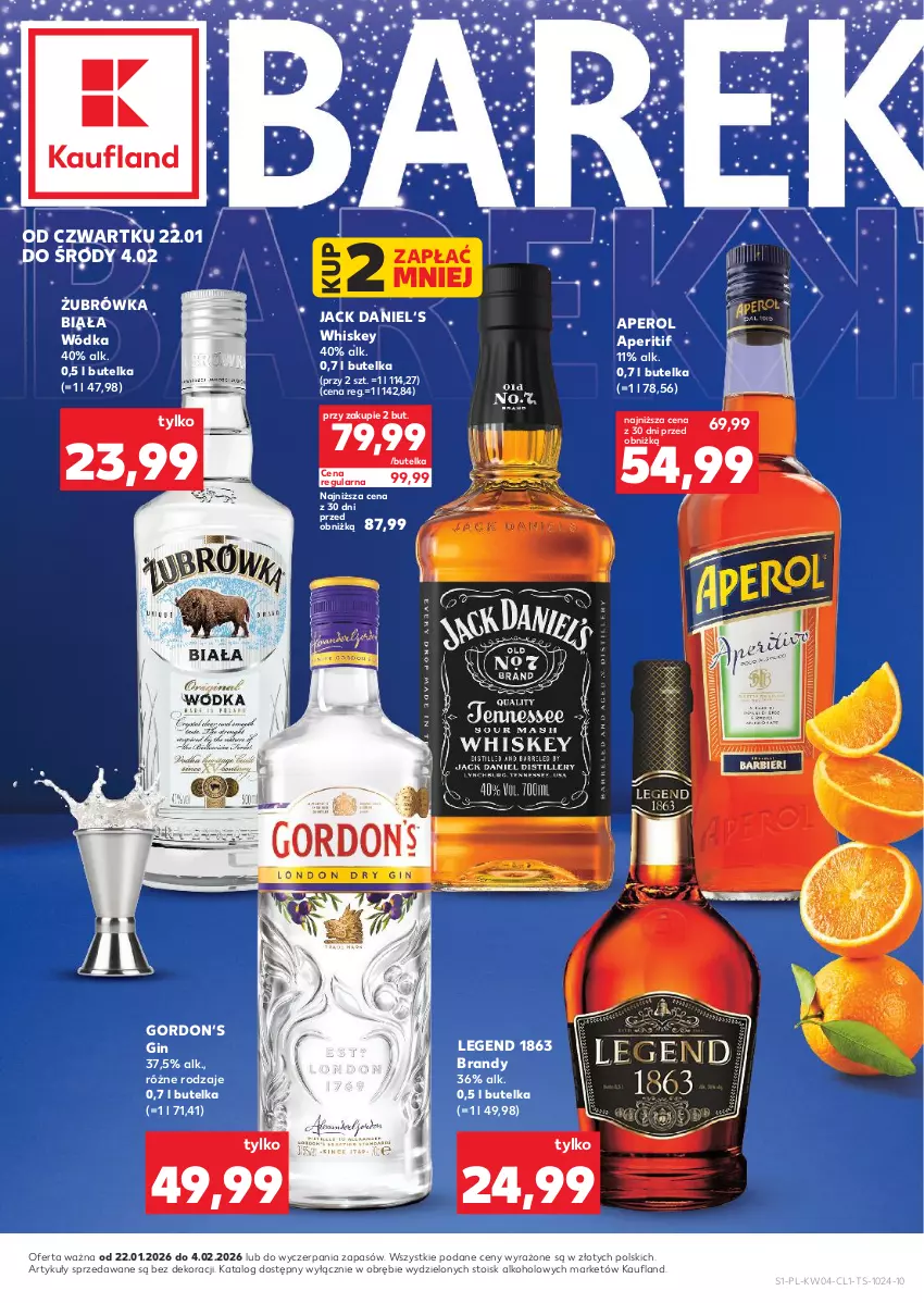 Gazetka promocyjna Kaufland - Barek Kauflandu - ważna 22.01 do 04.02.2026 - strona 1 - produkty: Aperol, Brandy, Gin, Whiskey, Wódka