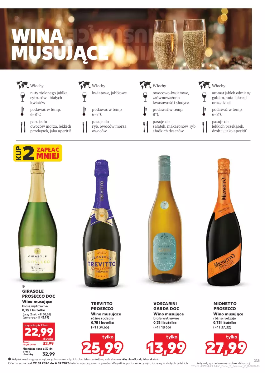 Gazetka promocyjna Kaufland - Barek Kauflandu - ważna 22.01 do 04.02.2026 - strona 23 - produkty: Deser, Dres, Jabłka, Makaron, Mionetto, Mus, Nuty, Prosecco, Sałat, Ser, Wino, Wino musujące