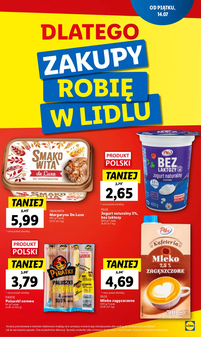 Gazetka promocyjna Lidl - GAZETKA - ważna 17.07 do 22.07.2023 - strona 21 - produkty: Jogurt, Jogurt naturalny, Margaryna, Mleko, Mleko zagęszczone, Pilos, Ser, Smakowita