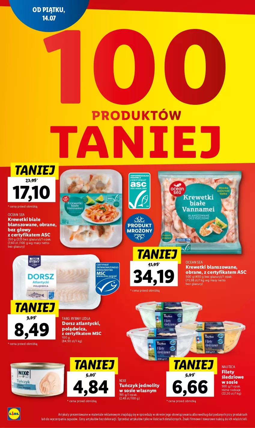 Gazetka promocyjna Lidl - GAZETKA - ważna 17.07 do 22.07.2023 - strona 24 - produkty: Dorsz, Krewetki, Lazur, Polędwica, Sos, Tuńczyk