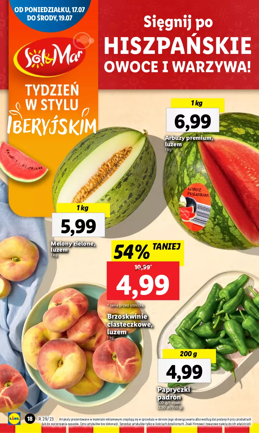 Gazetka promocyjna Lidl - GAZETKA - ważna 17.07 do 22.07.2023 - strona 52 - produkty: Arbuz, Brzoskwinie, Melon, Owoce, Warzywa