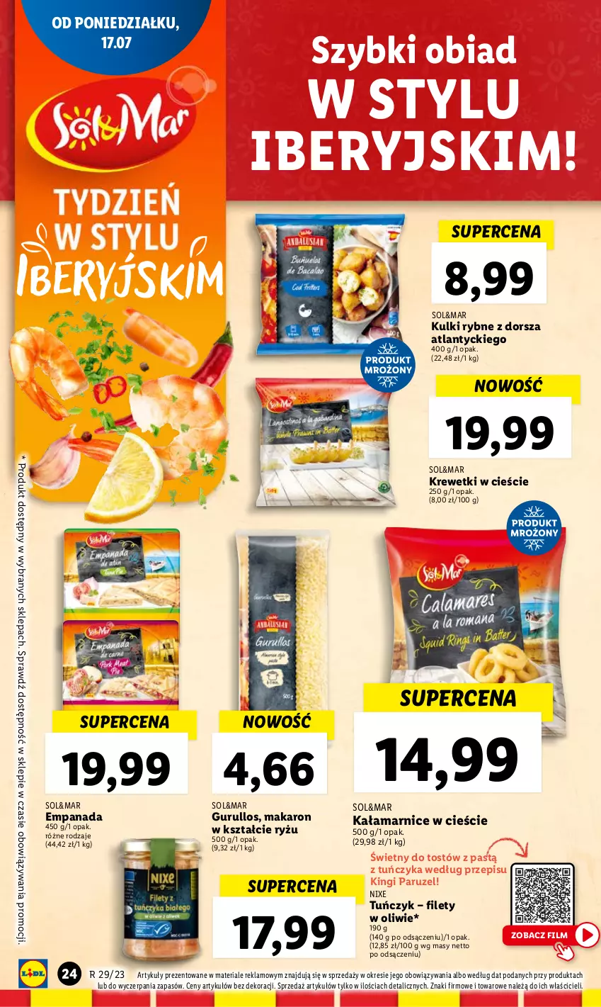 Gazetka promocyjna Lidl - GAZETKA - ważna 17.07 do 22.07.2023 - strona 58 - produkty: Dorsz, Krewetki, Makaron, Ryż, Tuńczyk