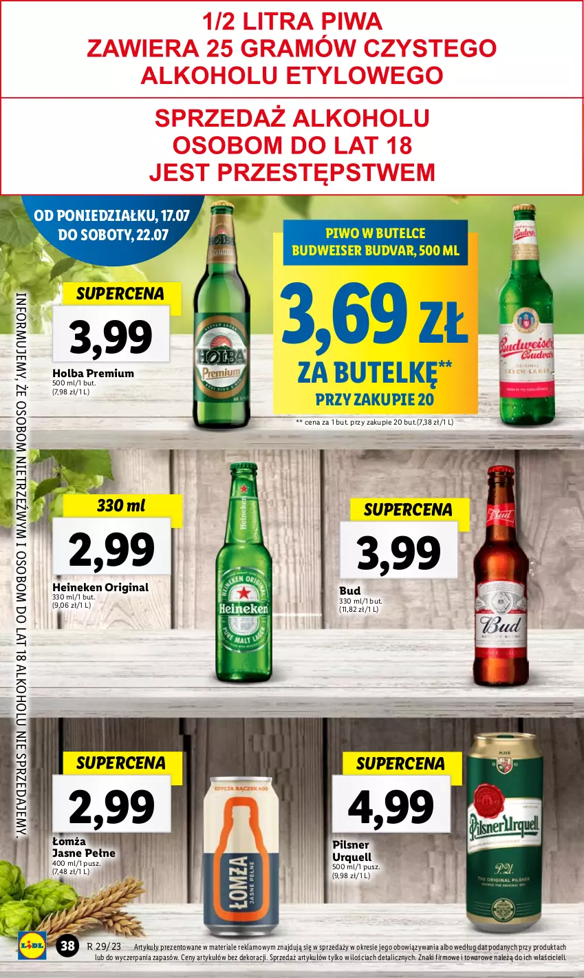 Gazetka promocyjna Lidl - GAZETKA - ważna 17.07 do 22.07.2023 - strona 74 - produkty: Gin, Heineken, Pilsner Urquell, Piwo, Ser