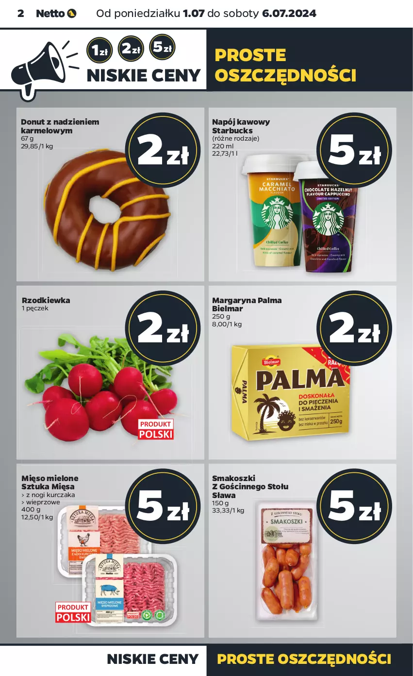 Gazetka promocyjna Netto - Od Poniedziałku - ważna 01.07 do 06.07.2024 - strona 2 - produkty: Donut, Kosz, Kurczak, Margaryna, Mięso, Mięso mielone, Napój, Palma, Rzodkiewka