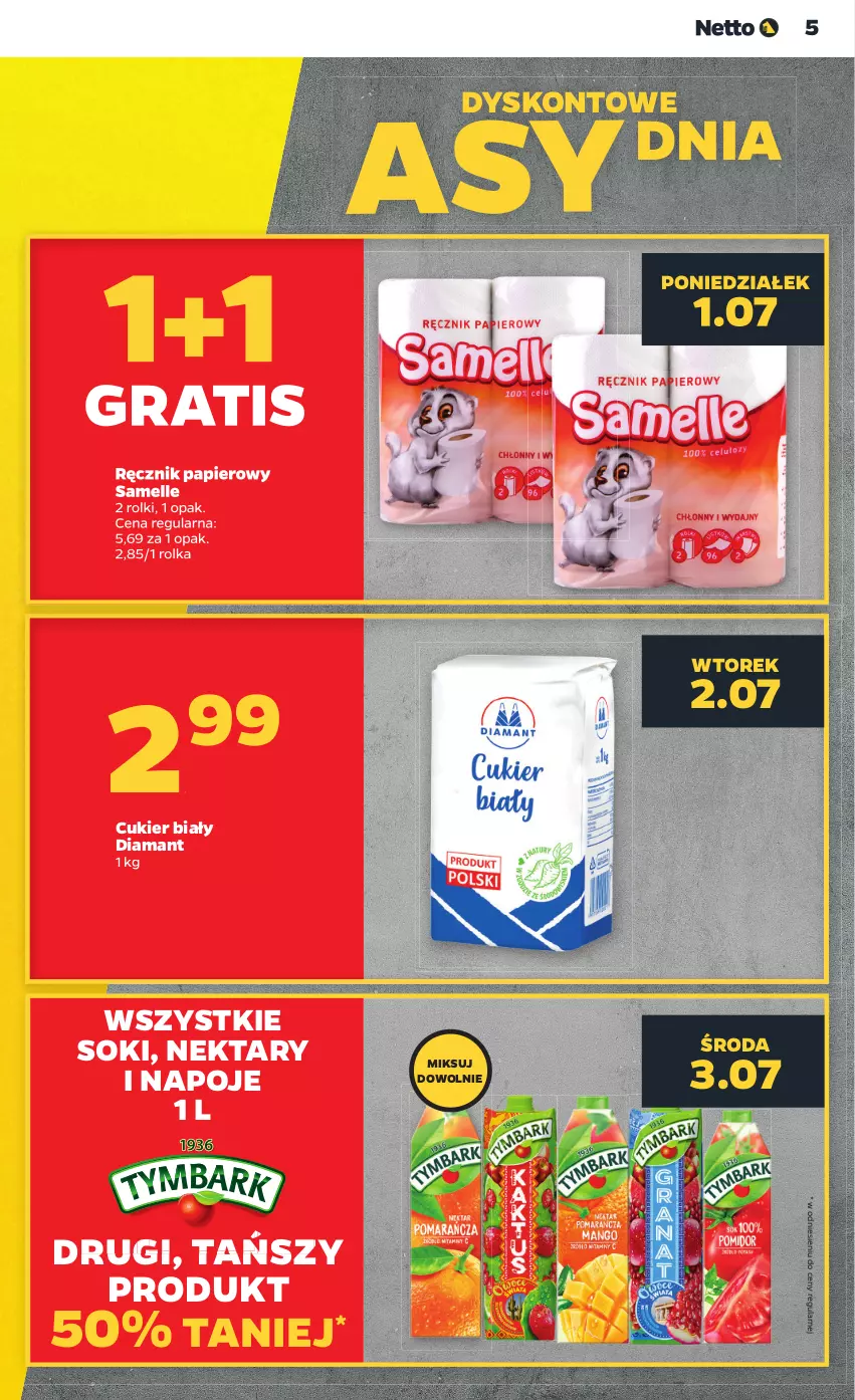 Gazetka promocyjna Netto - Od Poniedziałku - ważna 01.07 do 06.07.2024 - strona 5 - produkty: Cukier, Diamant, Gra, Napoje, Nektar, Papier, Ręcznik, Rolki, Sok